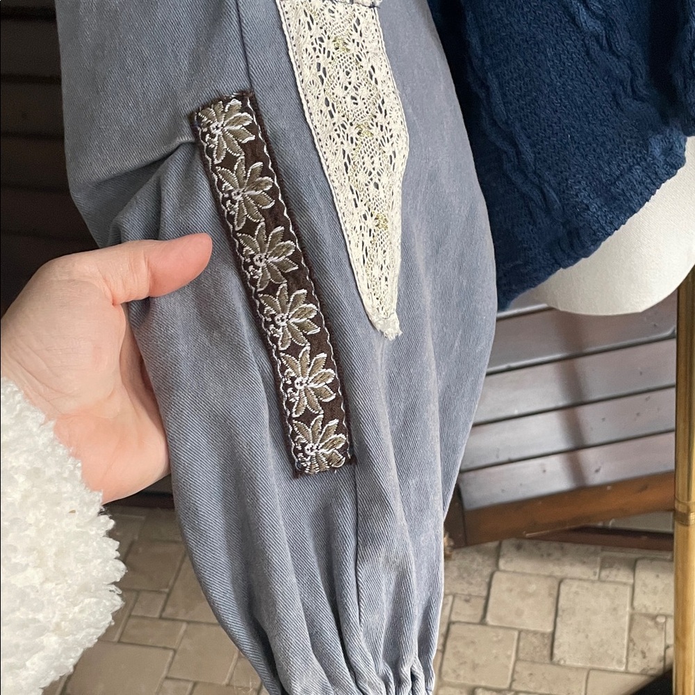 POL Blue and Gray Cable Knit Button-Up Sweater Jacket Large Oversized Gorgeous - Picture 4 of 9